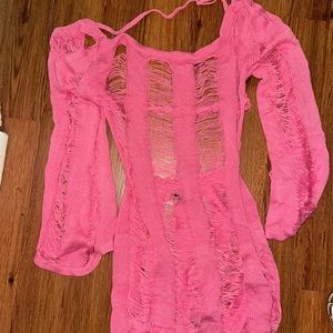 knitted cover up/strings Pink dress Never worn
